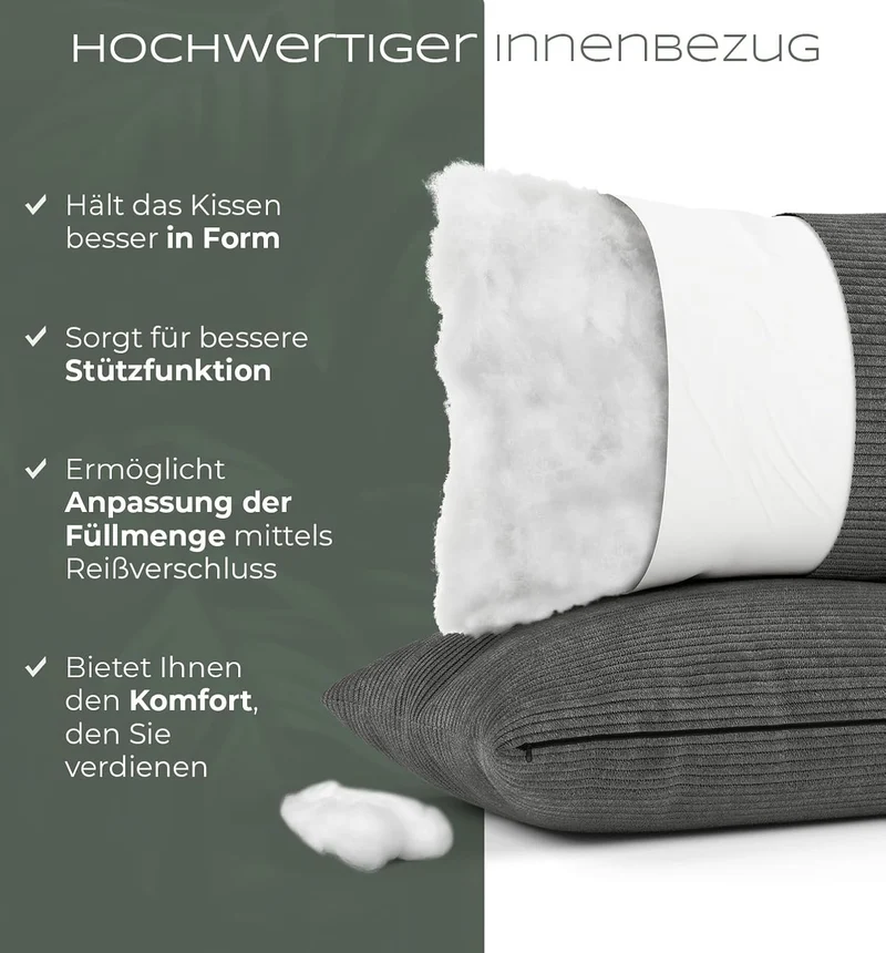 Sofakissen Cord 40x60 2er Set Dekokissen dunkelgrau Couchkissen mit Füllung Dunkelgrau 60 x 40 cm, 2