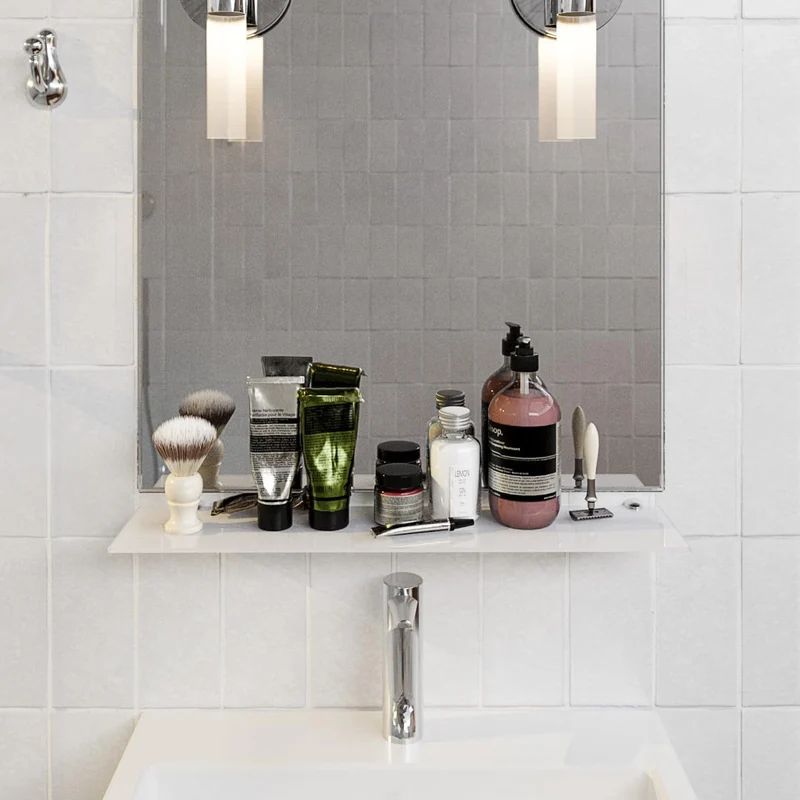 Euro Tische 80cm Glas Wandregal Weissglas, Glas Regal für Badezimmer, Weissglas Duschregal mit 6mm E