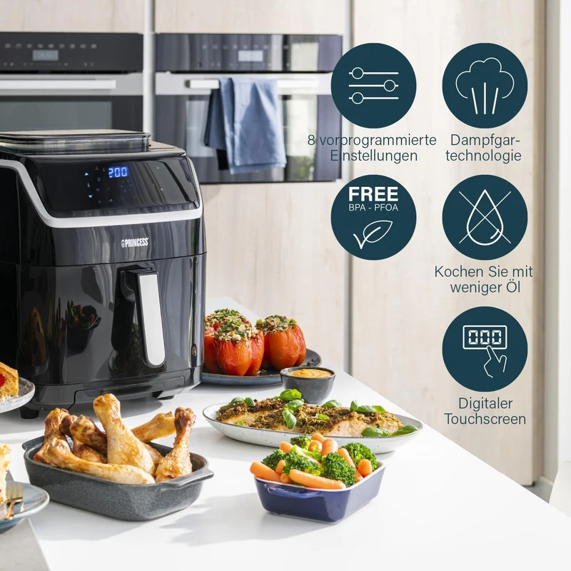 Princess Dampf-Heissluftfritteuse – 2-in-1 Dampfgarer & Airfryer – 62,2% weniger Energieverbrauch –