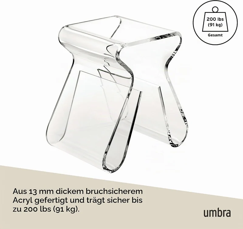 Umbra Magino Hocker mit integriertem Zeitschriftenständer, Acryl klar, Hocker