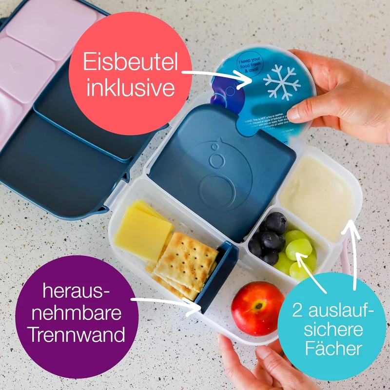 b.box Lunchbox mit Unterteilung für Kinder, Silikon, mit verstellbaren Trennwänden, Indigo Rose, Ind