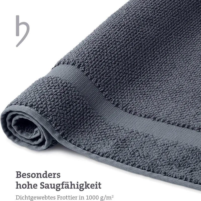 herzbach home Badvorleger 100% Baumwolle | Duschvorleger | 1.000 g/m² | Saugfähig | Waschbar (Anthra