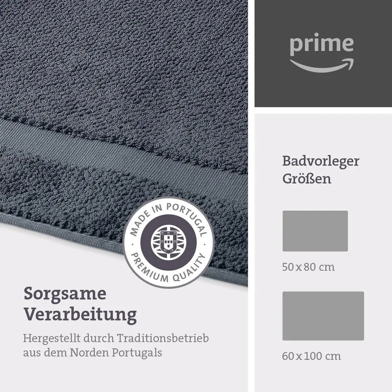 herzbach home Badvorleger 100% Baumwolle | Duschvorleger | 1.000 g/m² | Saugfähig | Waschbar (Anthra