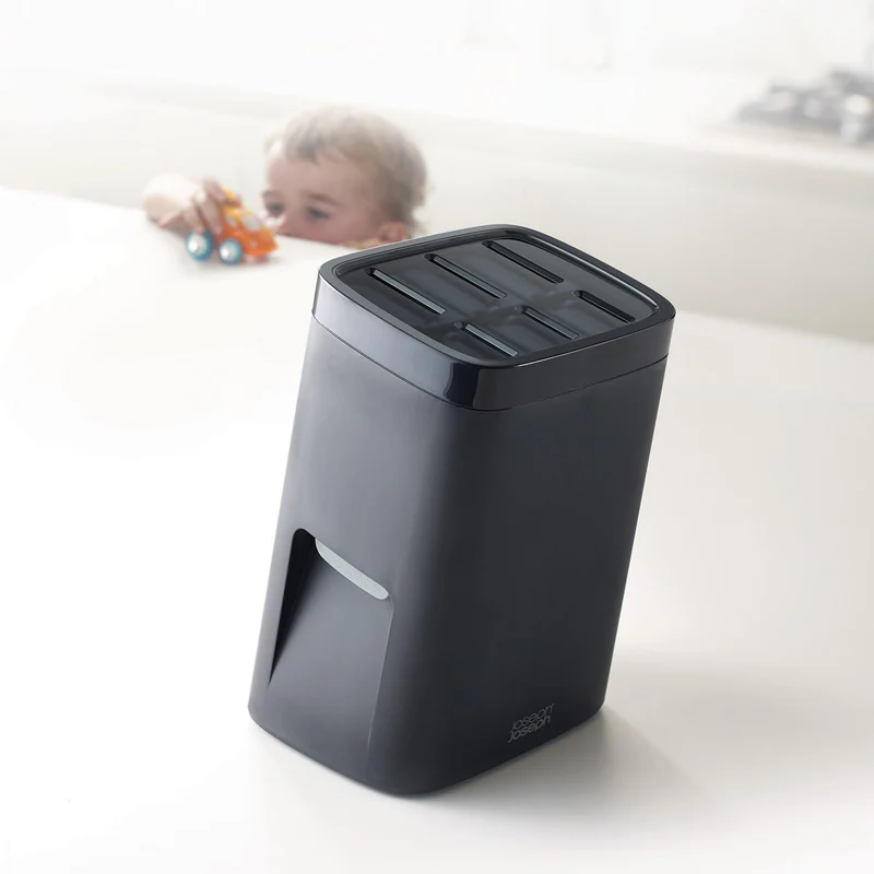 Joseph Joseph Lockblock Messerblock mit Kindersicherung, ohne Messer, dunkelgrau, 14x14x24 cm