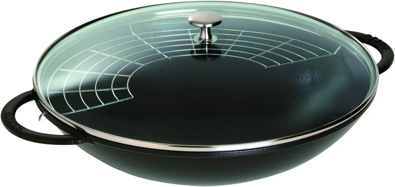 STAUB Gusseisen Wok, Inkl. Glasdeckel und herausnehmbaren Gittereinsatz, Induktionsgeeignet, Ø 37 cm