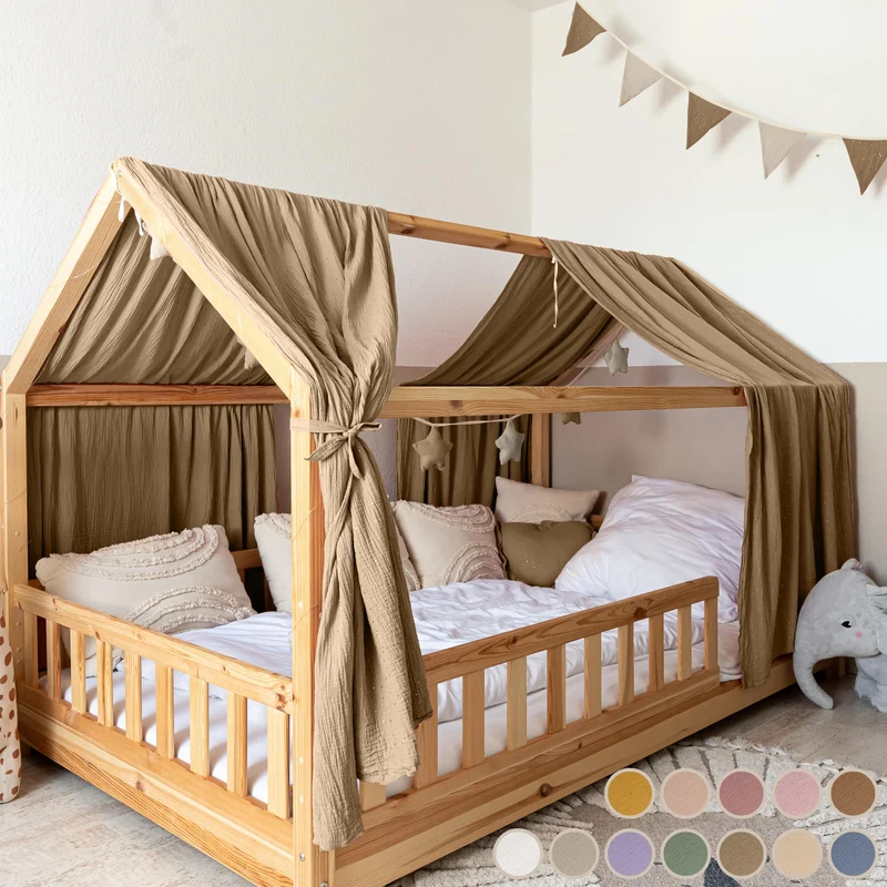 lilimaus Hausbett Himmel - 100% Baumwolle Betthimmel aus Musselin - Hausbett Deko - Geschenk Mädchen