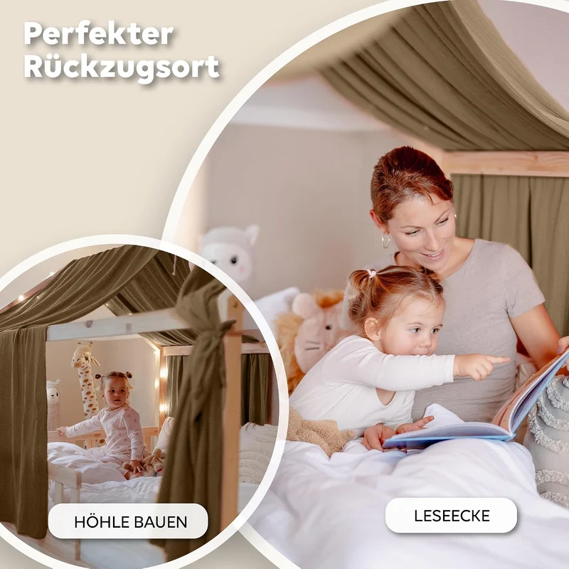 lilimaus Hausbett Himmel - 100% Baumwolle Betthimmel aus Musselin - Hausbett Deko - Geschenk Mädchen