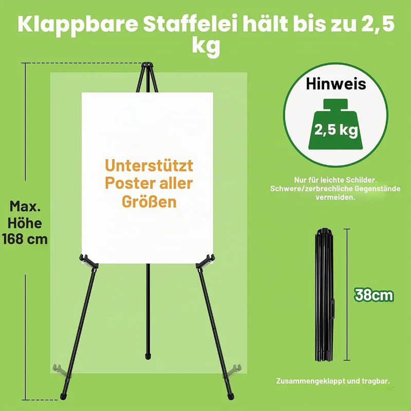 VAIIGO Verstellbare Staffelei, Künstler Staffelei 168 cm Höhe Metall Poster Staffelei, zusammenklapp