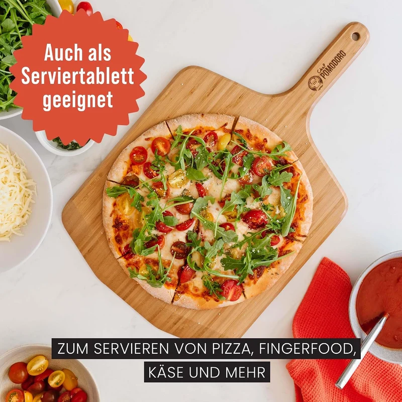 Chef Pomodoro Pizzaschieber – Pizzaschaufel – Pizzaheber aus Bambus – Pizzaschieber Holz – Pizzascha
