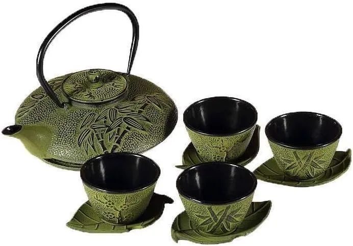 Teeservice aus Gusseisen, Bambus Gusseisen Servierset - Bambus Bambus, Grün., Bambus, Grün.