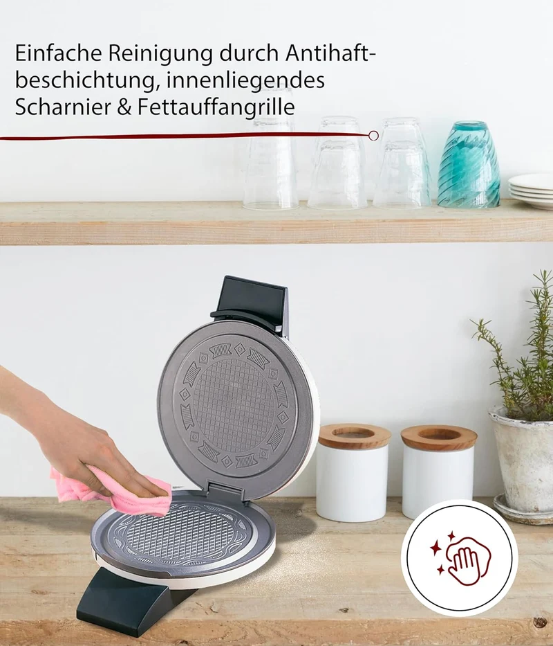 Cloer 261 Hörncheneisen für hauchdünne, knusprige Hörnchen, 800 W, Hörnchengrösse 14,5 cm Durchmesse