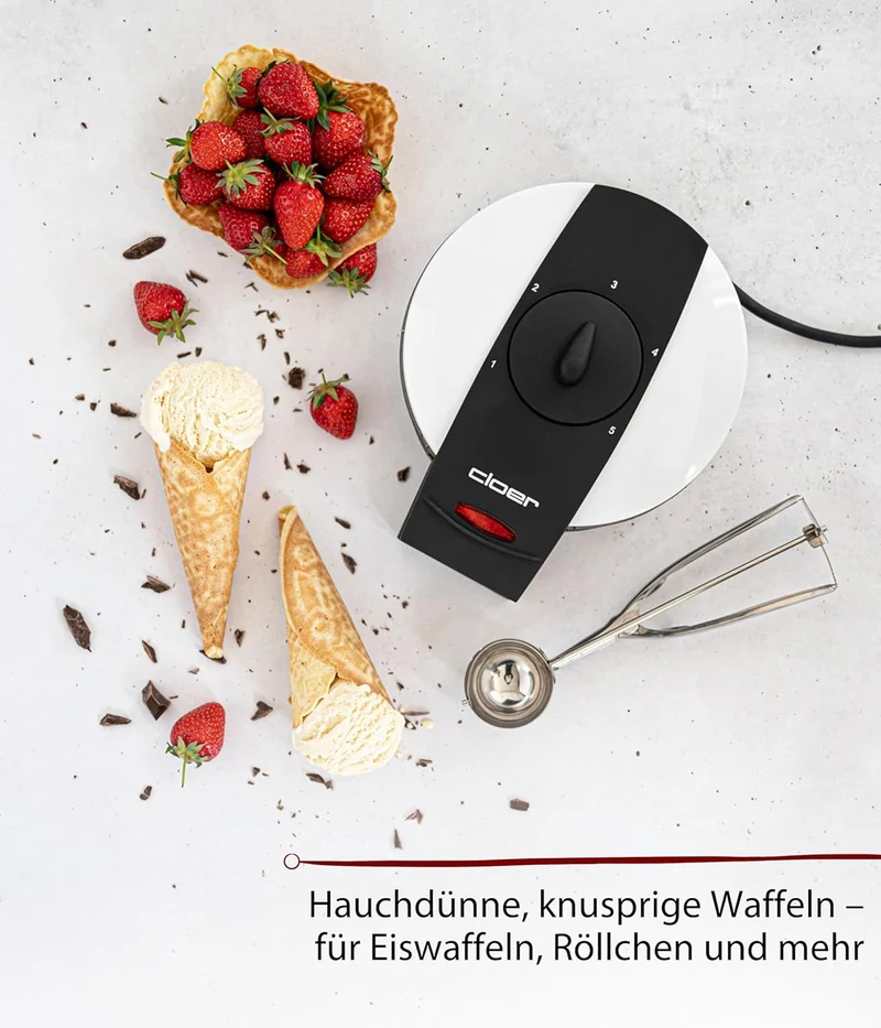 Cloer 261 Hörncheneisen für hauchdünne, knusprige Hörnchen, 800 W, Hörnchengrösse 14,5 cm Durchmesse