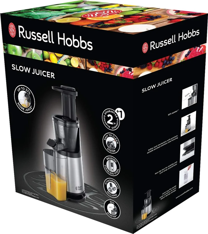 Russell Hobbs Slow Juicer Profi [Entsafter für Obst & Gemüse & Kräuter] Edelstahl (3 Siebeinsätze:fe