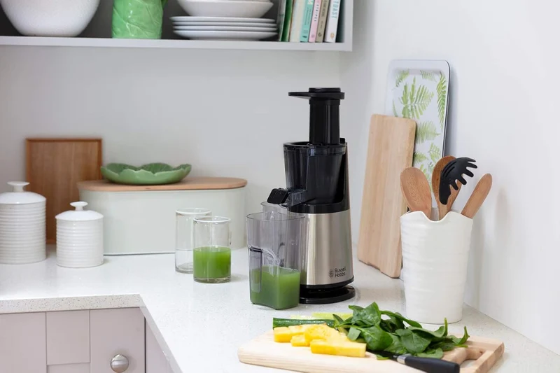 Russell Hobbs Slow Juicer Profi [Entsafter für Obst & Gemüse & Kräuter] Edelstahl (3 Siebeinsätze:fe