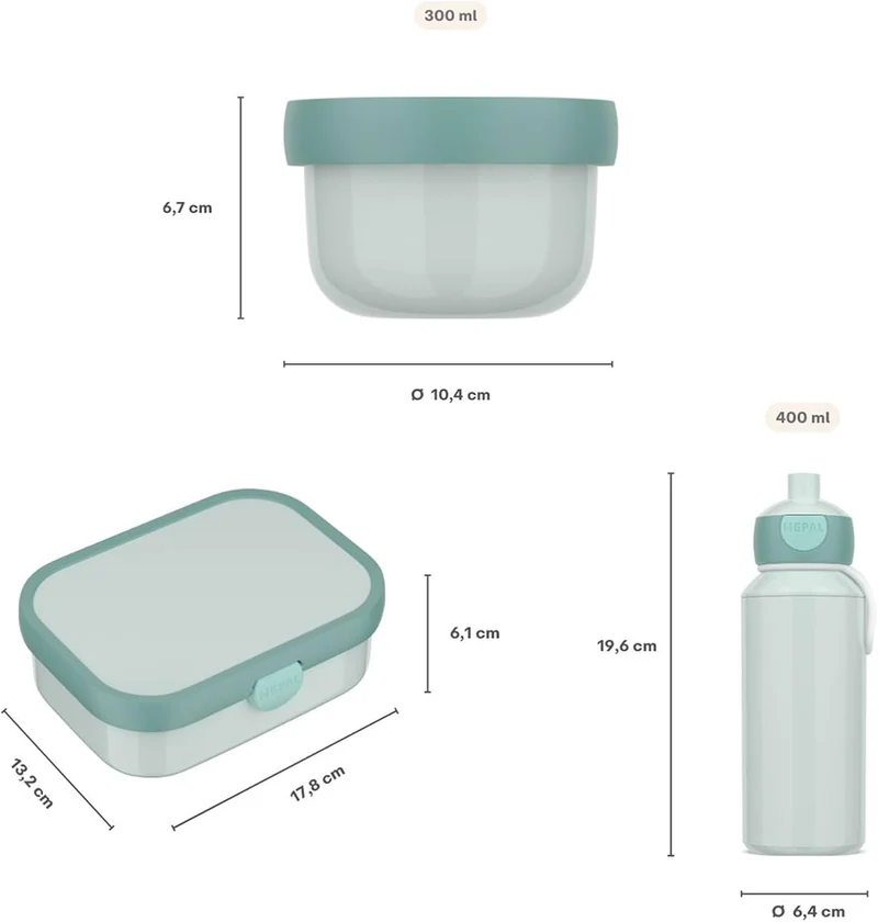 Mepal - Pausenset Campus - Set für Kinder mit Pop-up Trinkflasche, Lunch Box & Obstbox - Lunch-Set f