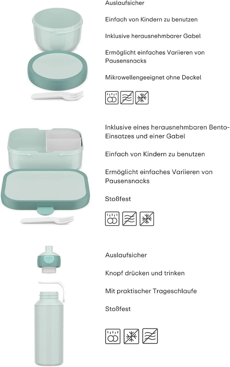Mepal - Pausenset Campus - Set für Kinder mit Pop-up Trinkflasche, Lunch Box & Obstbox - Lunch-Set f