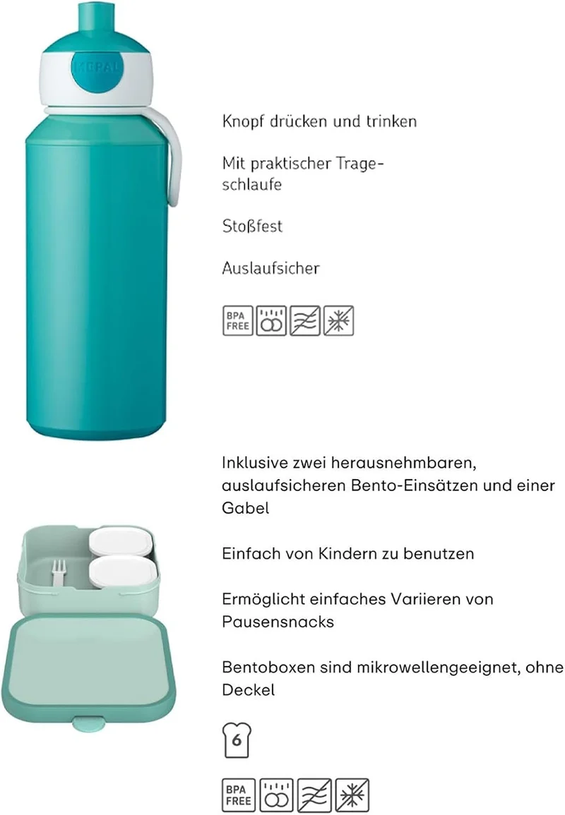 Mepal | Lunch-Set XL Campus | Bentobox gross & Trinkflasche | Spülmaschinenfest | 400 & 1300 ml | Mi