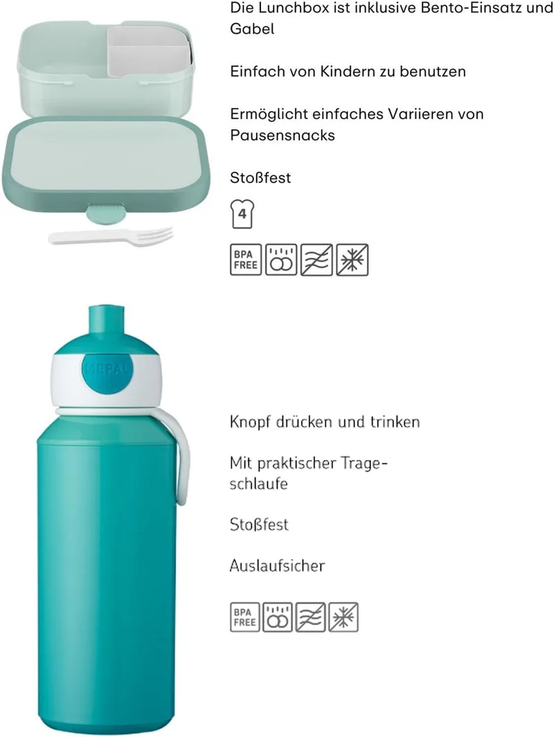 Mepal - Pausenset Campus - Set für Kinder mit Pop-up Trinkflasche & Lunch Box - Lunch-Set für die Sc