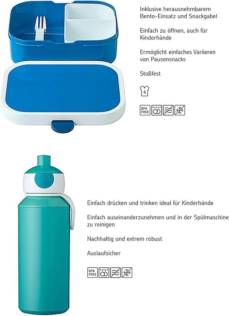 Mepal | Lunch-Set Campus | Lunch-Set für Kinder mit Pop-up Trinkflasche & Lunch Box | Lunch-Set für
