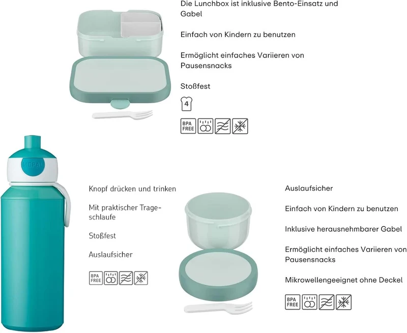 Mepal - Pausenset Campus - Set für Kinder mit Pop-up Trinkflasche, Lunch Box & Obstbox - Lunch-Set f
