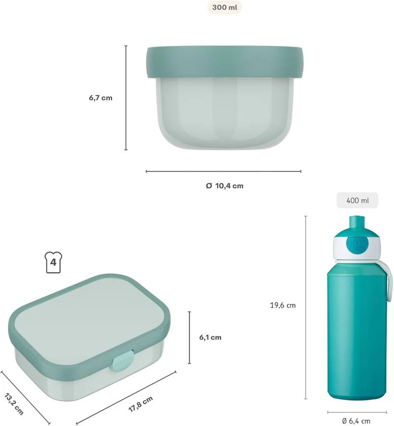 Mepal - Pausenset Campus - Set für Kinder mit Pop-up Trinkflasche, Lunch Box & Obstbox - Lunch-Set f