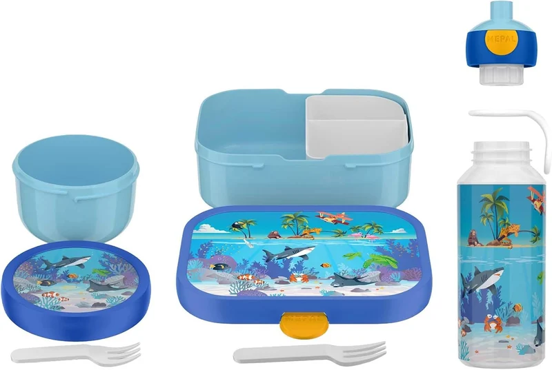 Mepal - Pausenset Campus - Set für Kinder mit Pop-up Trinkflasche, Lunch Box & Obstbox - Lunch-Set f