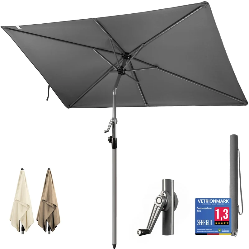 4smile Sonnenschirm Balkon mit Kurbel 210 × 140 cm, Anthrazit Terrasse 210x140 Kurbel Komfort Anthra