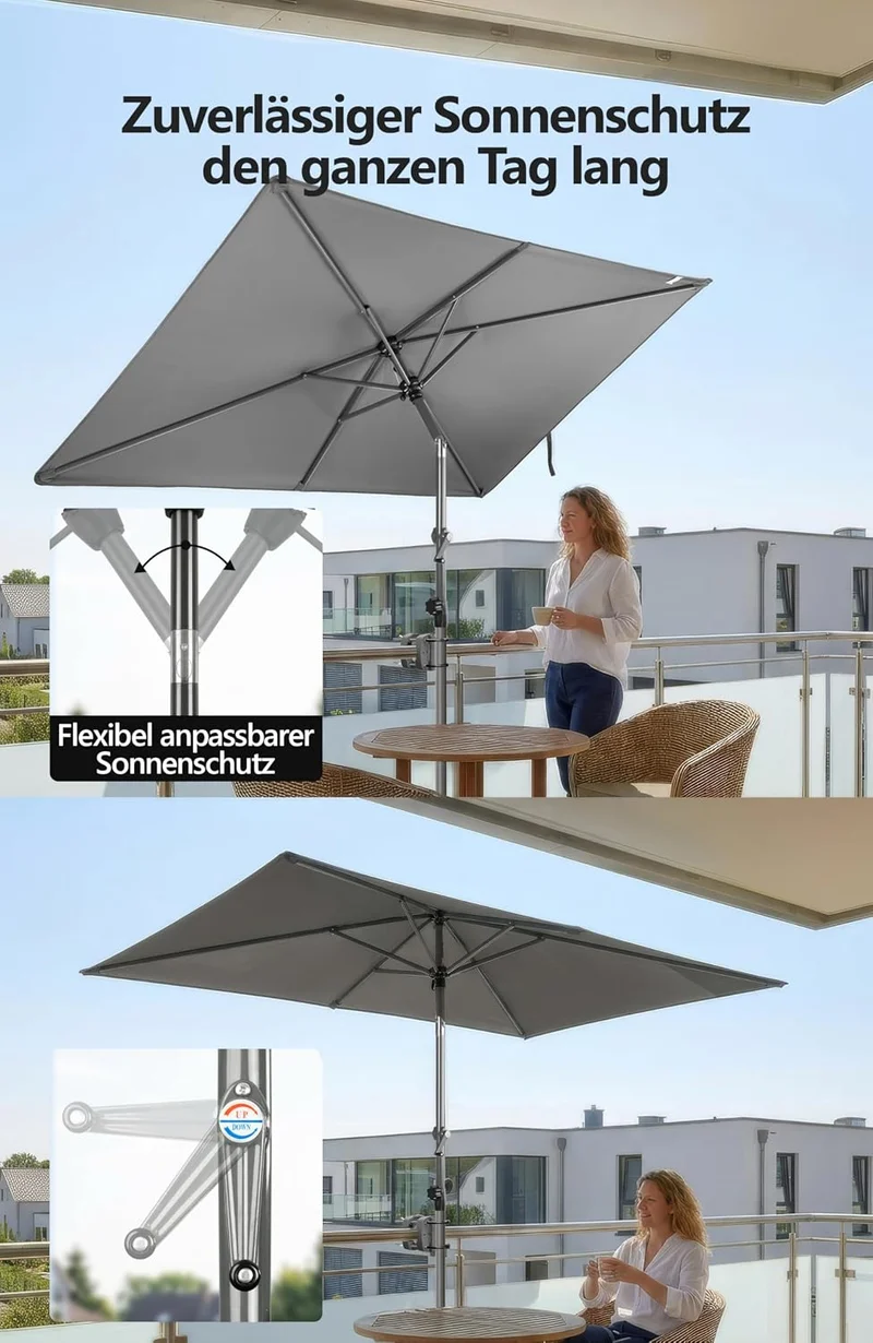 4smile Sonnenschirm Balkon mit Kurbel 210 × 140 cm, Anthrazit Terrasse 210x140 Kurbel Komfort Anthra