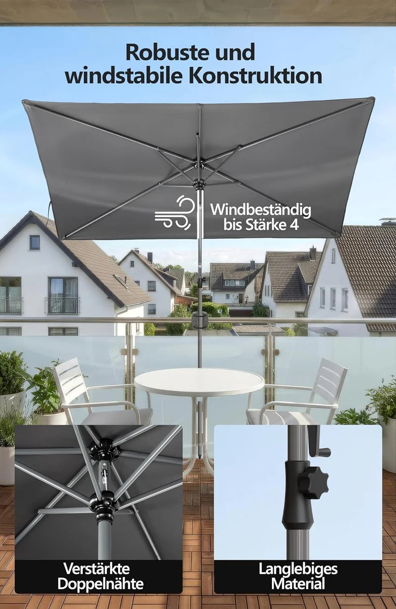 4smile Sonnenschirm Balkon mit Kurbel 210 × 140 cm, Anthrazit Terrasse 210x140 Kurbel Komfort Anthra