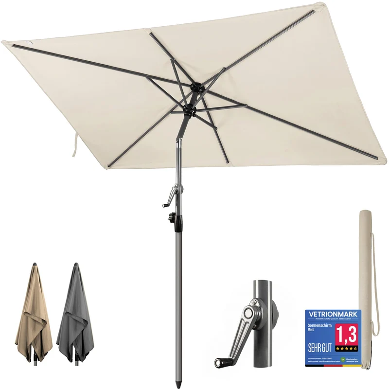 4smile Sonnenschirm Balkon mit Kurbel 210 × 140 cm, Beige Terrasse 210x140 Kurbel Komfort Beige, Ter