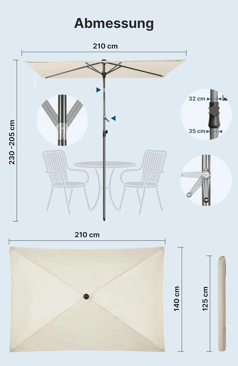 4smile Sonnenschirm Balkon mit Kurbel 210 × 140 cm, Beige Terrasse 210x140 Kurbel Komfort Beige, Ter