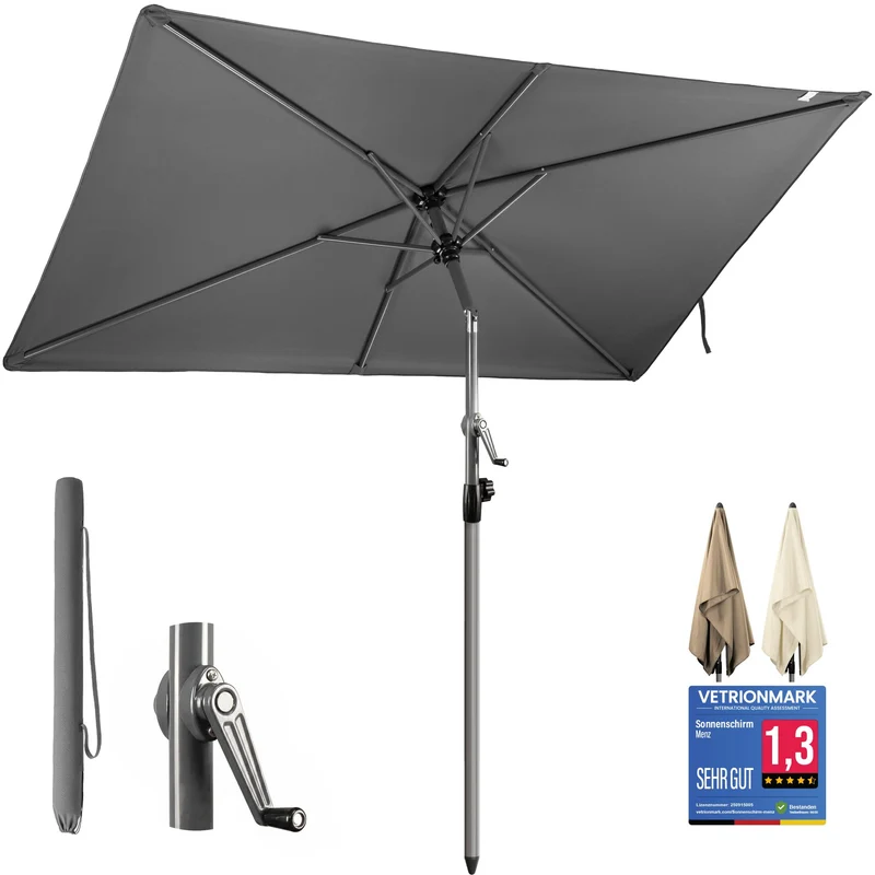 4smile Sonnenschirm Balkon mit Kurbel 210 × 140 cm, Anthrazit Terrasse 210x140 Kurbel Komfort Anthra