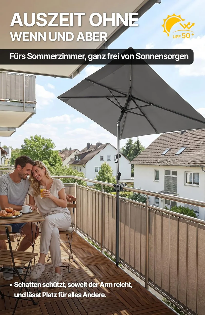 4smile Sonnenschirm Balkon mit Kurbel 210 × 140 cm, Anthrazit Terrasse 210x140 Kurbel Komfort Anthra