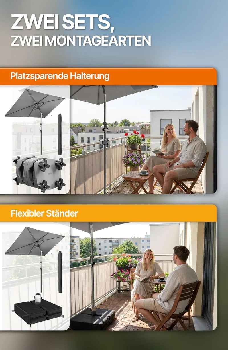 4smile Sonnenschirm Balkon mit Kurbel 210 × 140 cm, Anthrazit Terrasse 210x140 Kurbel Komfort Anthra