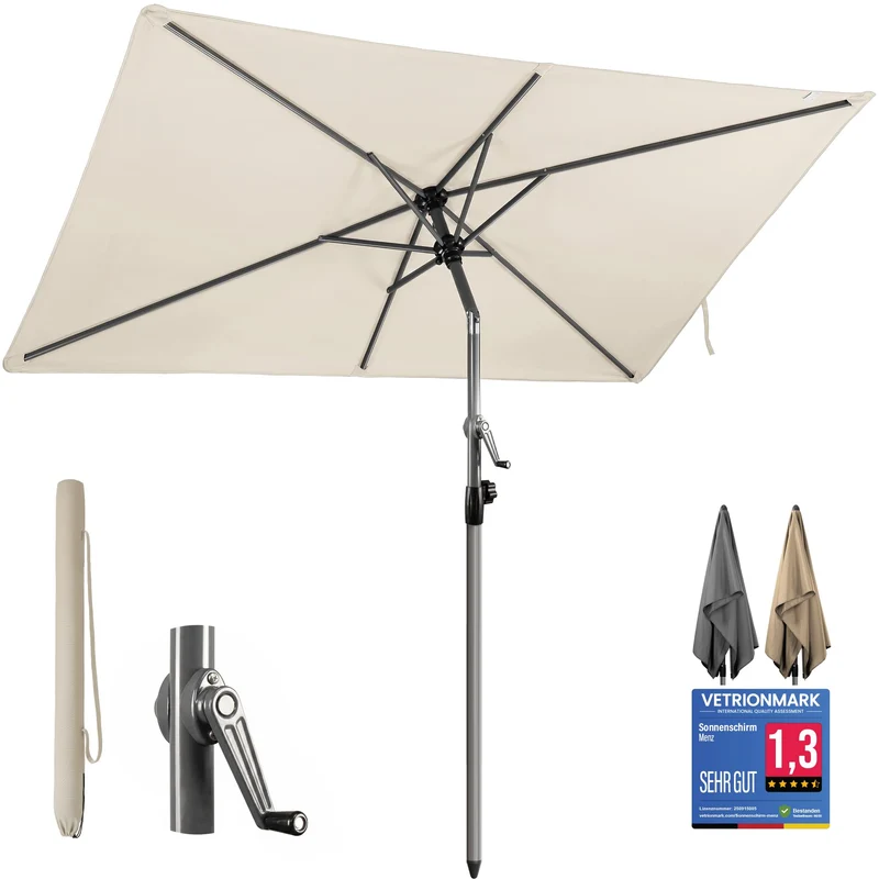 4smile Sonnenschirm Balkon mit Kurbel 210 × 140 cm, Beige Terrasse 210x140 Kurbel Komfort Beige, Ter