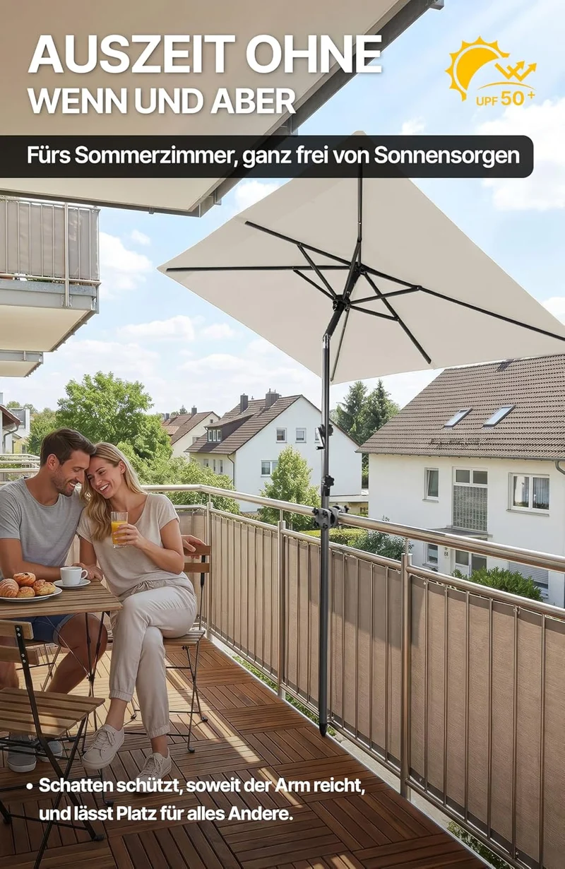 4smile Sonnenschirm Balkon mit Kurbel 210 × 140 cm, Beige Terrasse 210x140 Kurbel Komfort Beige, Ter