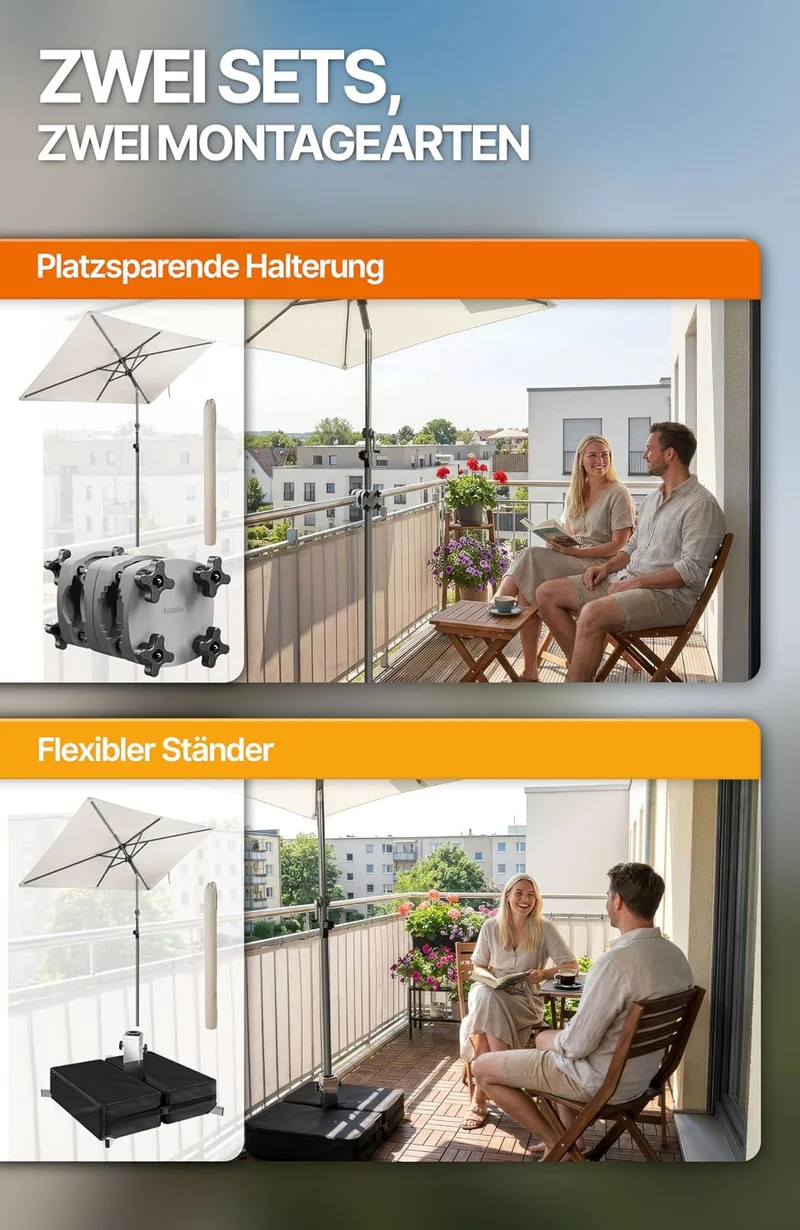 4smile Sonnenschirm Balkon mit Kurbel 210 × 140 cm, Beige Terrasse 210x140 Kurbel Komfort Beige, Ter