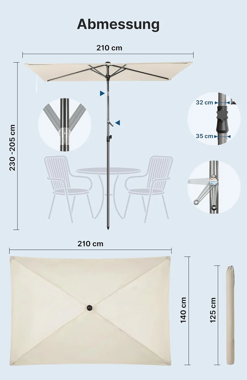 4smile Sonnenschirm Balkon mit Kurbel 210 × 140 cm, Beige Terrasse 210x140 Kurbel Komfort Beige, Ter