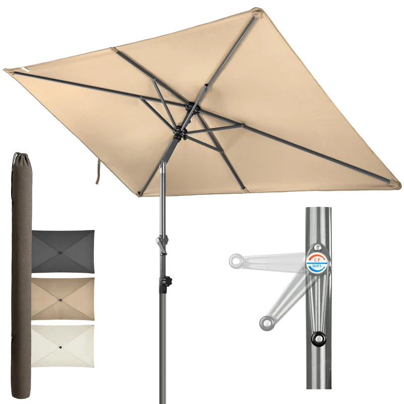 4smile Sonnenschirm Balkon mit Kurbel 210 × 140 cm, Taupe Terrasse 210x140 Kurbel Komfort Taupe, Ter
