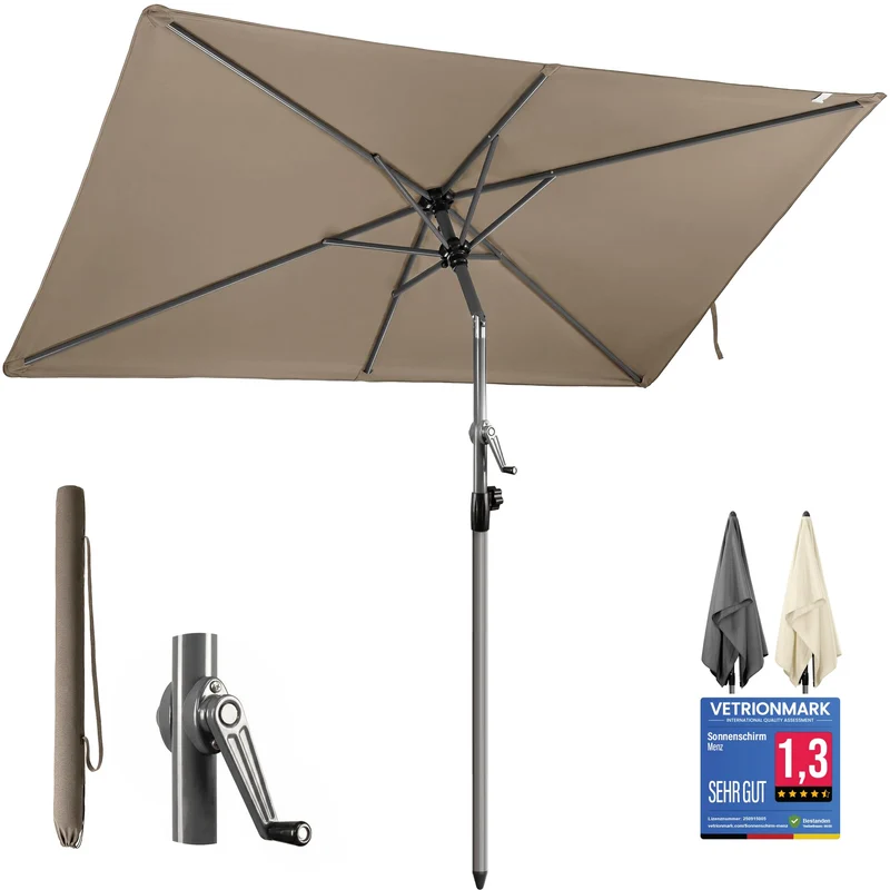 4smile Sonnenschirm Balkon mit Kurbel 210 × 140 cm, Taupe Terrasse 210x140 Kurbel Komfort Taupe, Ter