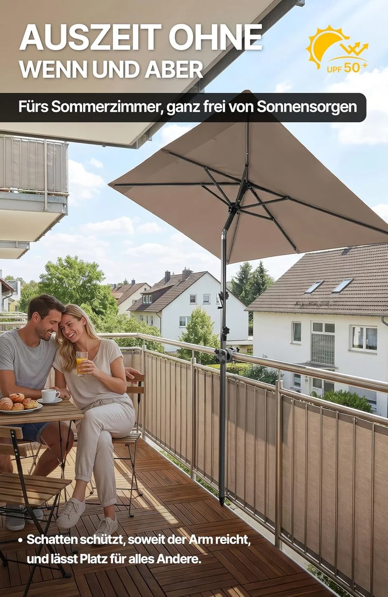 4smile Sonnenschirm Balkon mit Kurbel 210 × 140 cm, Taupe Terrasse 210x140 Kurbel Komfort Taupe, Ter