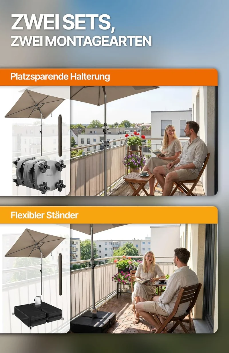 4smile Sonnenschirm Balkon mit Kurbel 210 × 140 cm, Taupe Terrasse 210x140 Kurbel Komfort Taupe, Ter