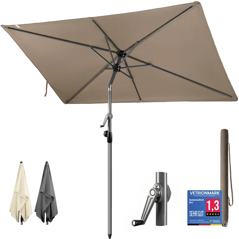 4smile Sonnenschirm Balkon mit Kurbel 210 × 140 cm, Taupe Terrasse 210x140 Kurbel Komfort Taupe, Ter