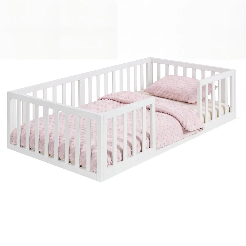 roba Montessori Bodenbett 70x140 cm weiss mit Rausfallschutz & Lattenrost | Montessori Kinderbett •