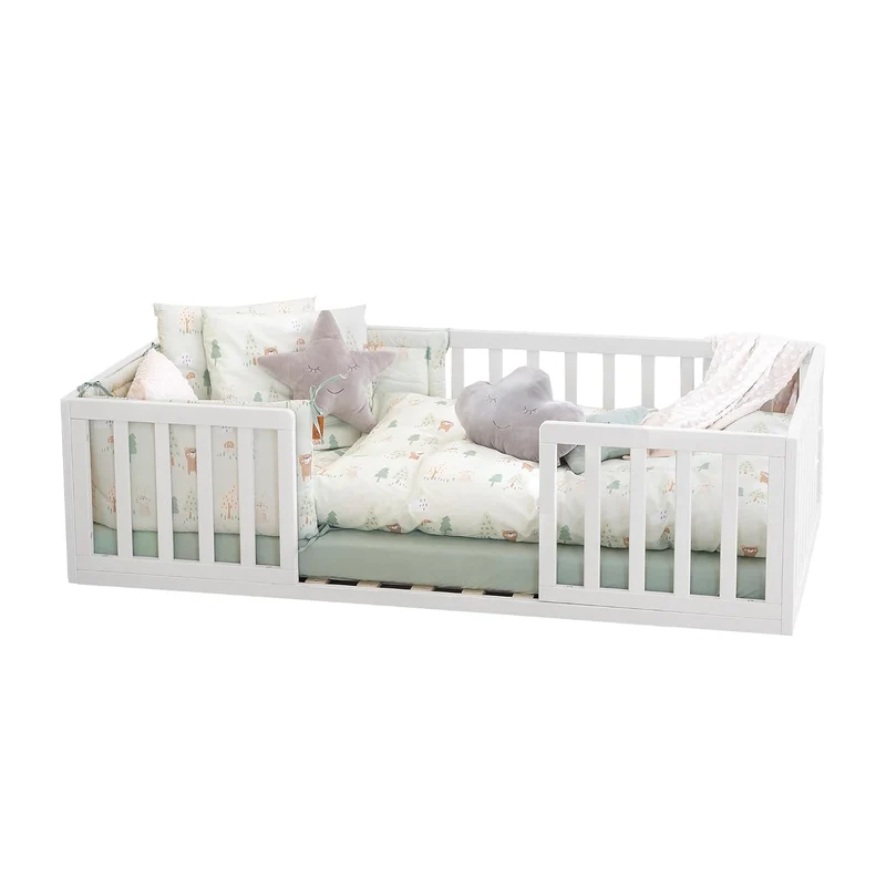 roba Montessori Bodenbett 70x140 cm weiss mit Rausfallschutz & Lattenrost | Montessori Kinderbett •