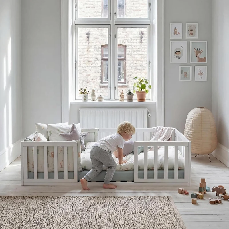 roba Montessori Bodenbett 70x140 cm weiss mit Rausfallschutz & Lattenrost | Montessori Kinderbett •