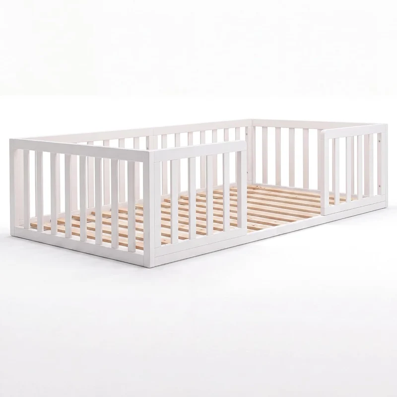 roba Montessori Bodenbett 70x140 cm weiss mit Rausfallschutz & Lattenrost | Montessori Kinderbett •