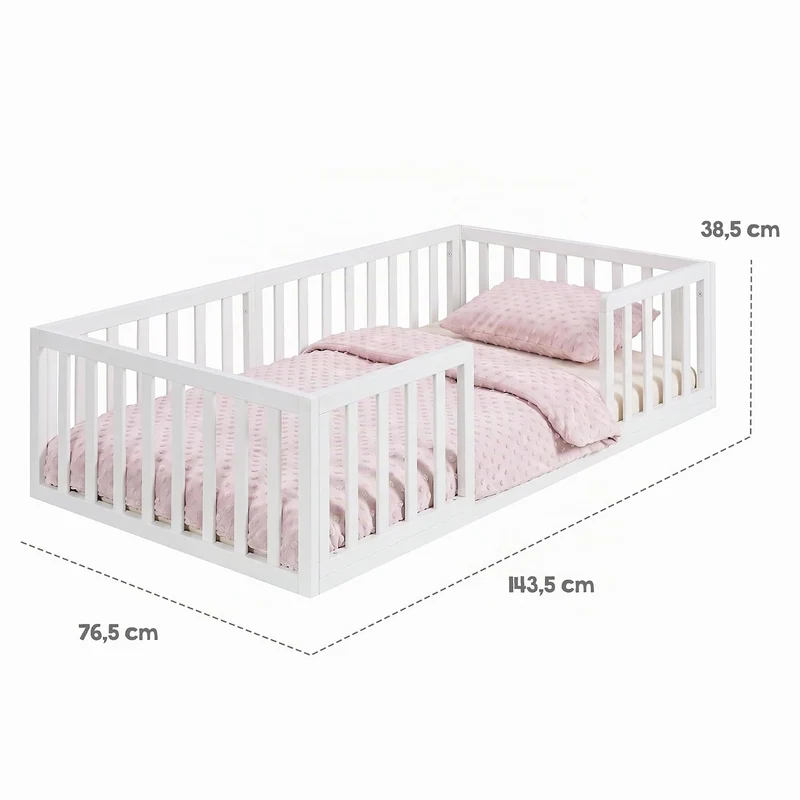 roba Montessori Bodenbett 70x140 cm weiss mit Rausfallschutz & Lattenrost | Montessori Kinderbett •