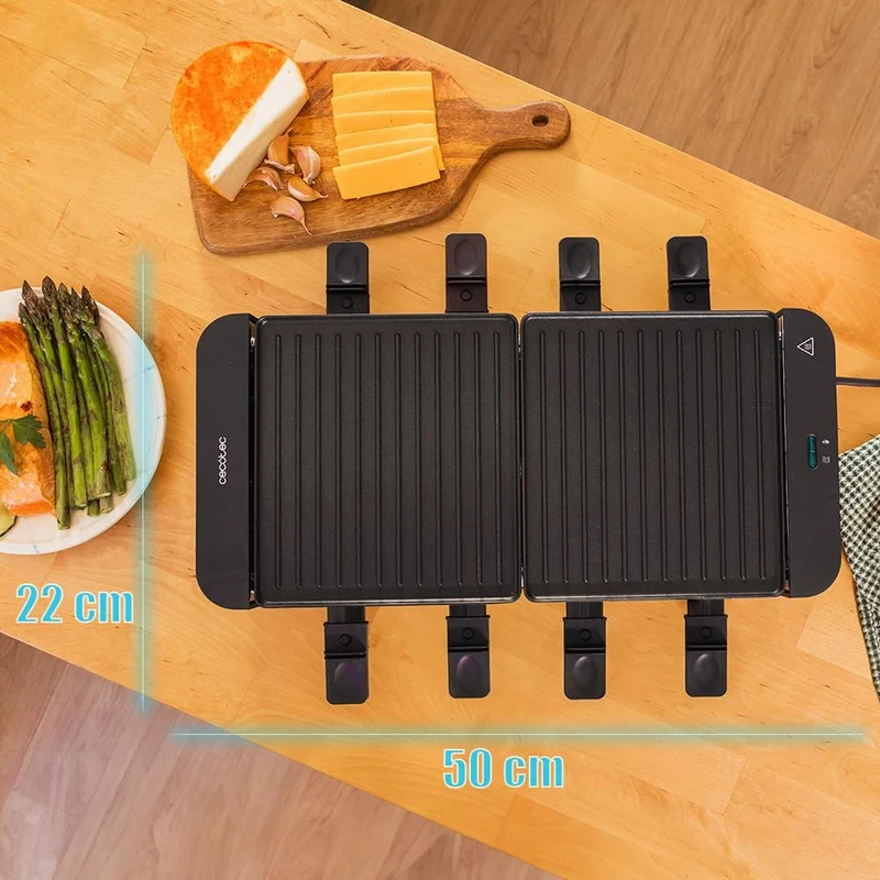 Cecotec Raclette Cheese&Grill 16000 Inox Black, 8 Personen, 1400 W Grill, 40 x 22 cm, einstellbares