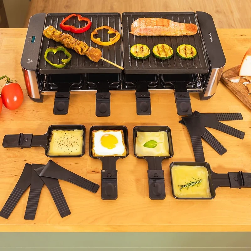 Cecotec Raclette Cheese&Grill 16000 Inox Black, 8 Personen, 1400 W Grill, 40 x 22 cm, einstellbares